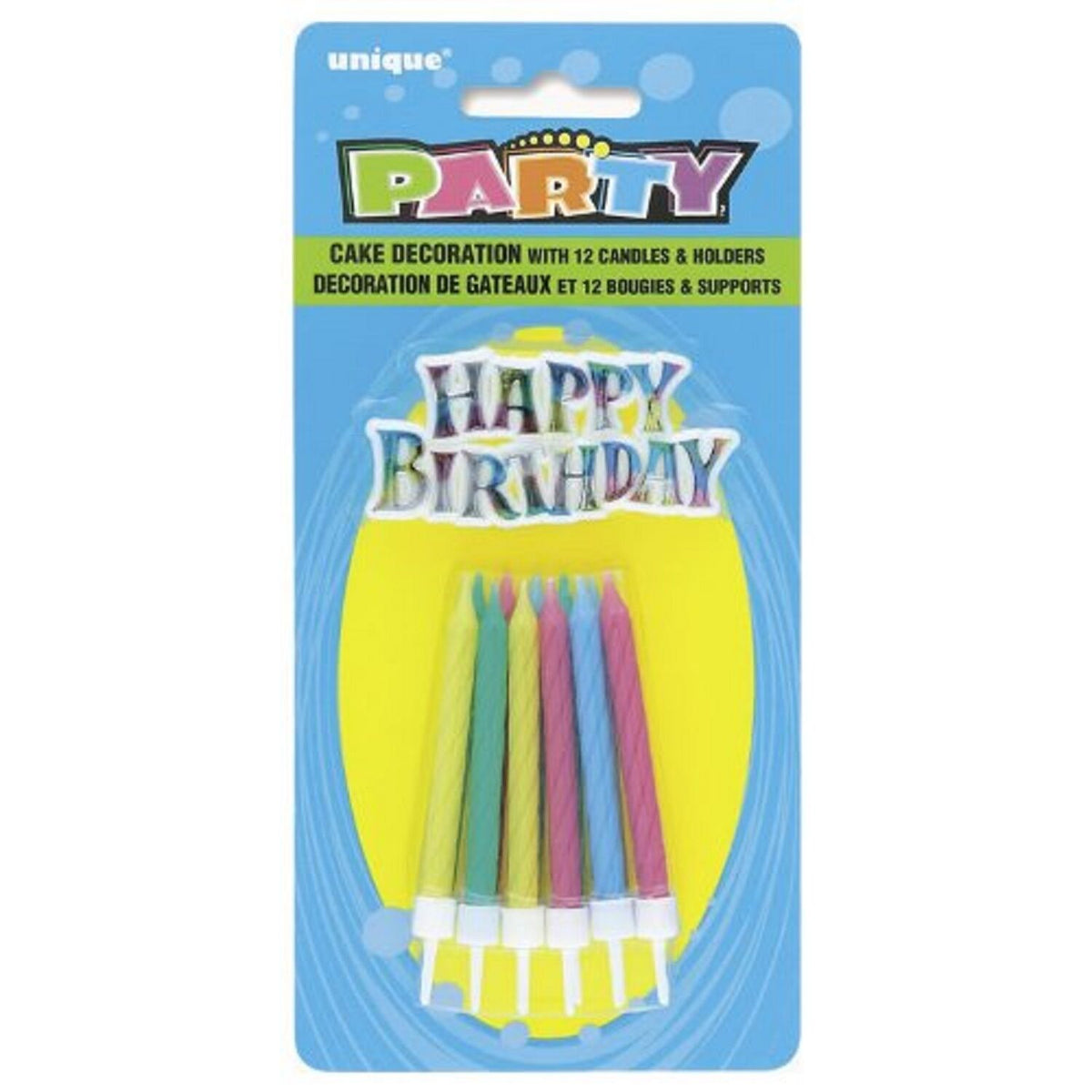 Happy Birthday Cake Decoration With 12 Candles And Holders – PINKBLUEWHITE